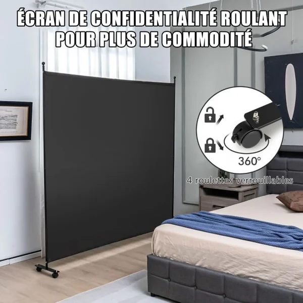Paravent pour l'Intérieur & l'Extérieur- 184 x 184 CM à Roulettes Écran de Confidentialité Brise Vue Balcon / Jardin Noir