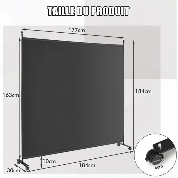 Paravent pour l'Intérieur & l'Extérieur- 184 x 184 CM à Roulettes Écran de Confidentialité Brise Vue Balcon / Jardin Noir