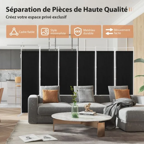 Paravent sur Pied 6 Panneaux Pliable Brise Vue Cloison de Séparation Pièce Protéger Privée 300 x 180 CM Café