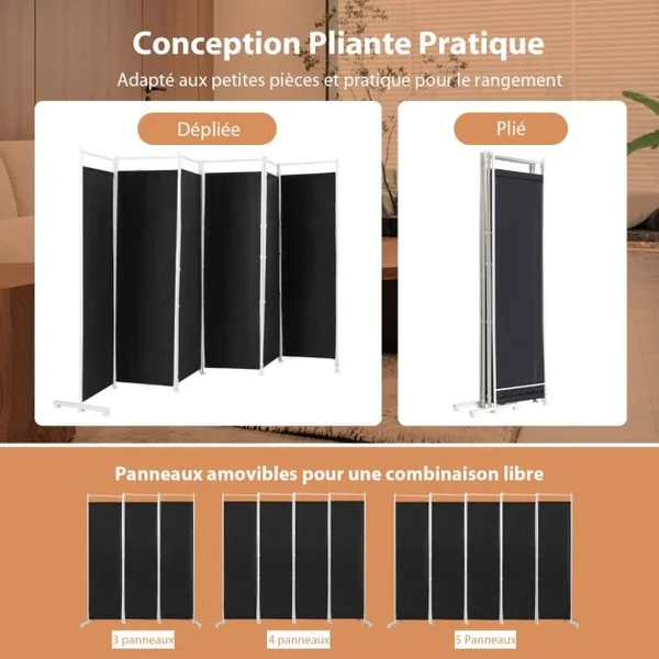 Paravent sur Pied 6 Panneaux Pliable Brise Vue Cloison de Séparation Pièce Protéger Privée 300 x 180 CM Café