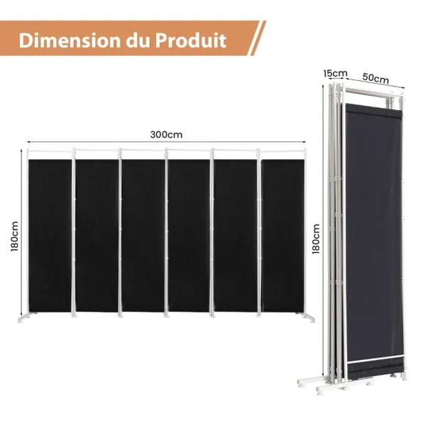 Paravent sur Pied 6 Panneaux Pliable Brise Vue Cloison de Séparation Pièce Protéger Privée 300 x 180 CM Café