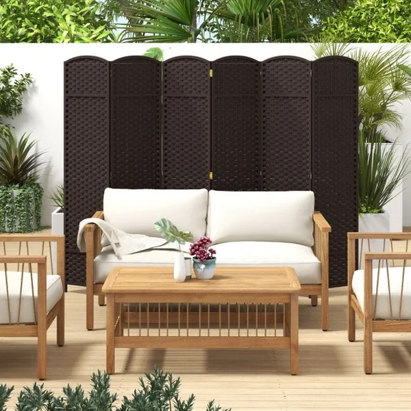Paravent à 6 Panneaux 240 x 170 cm Cloison de Séparation Protéger Privée Marron Foncé Noir