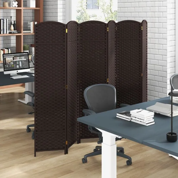 Paravent à 6 Panneaux 240 x 170 cm Cloison de Séparation Protéger Privée Marron Foncé Noir
