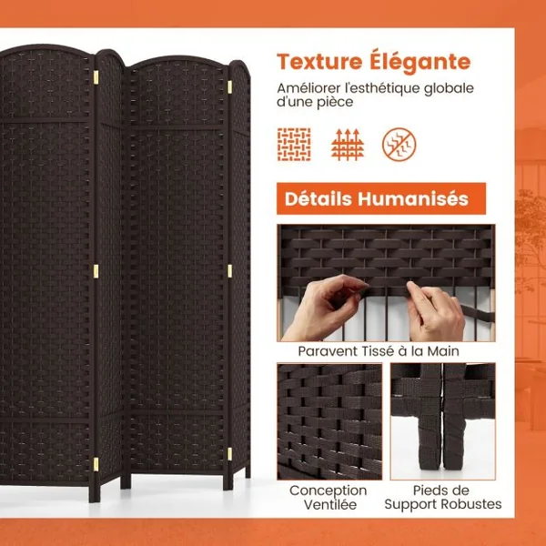 Paravent à 6 Panneaux 240 x 170 cm Cloison de Séparation Protéger Privée Marron Foncé Noir
