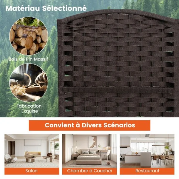 Paravent à 6 Panneaux 240 x 170 cm Cloison de Séparation Protéger Privée Marron Foncé Noir
