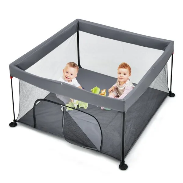 Parc Bébé Pliable 138x138cm avec Coussinets Antidérapants Centre d’Activités en Tissu Oxford avec Maille Respirante pour Enfants de 6-36 Mois Gris