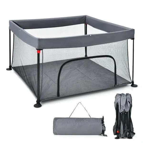 Parc Bébé Pliable 138x138cm avec Coussinets Antidérapants Centre d’Activités en Tissu Oxford avec Maille Respirante pour Enfants de 6-36 Mois Gris