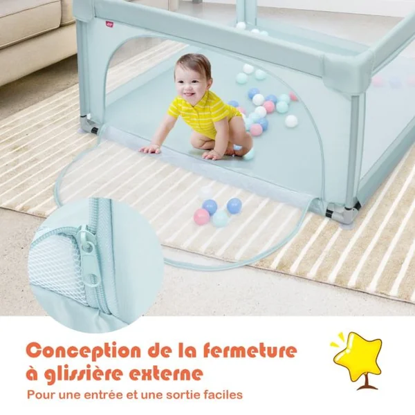 Parc Bébé Portable 120 x 120 x 68 CM avec 50 Boules Colorées Barrière de Sécurité de Enfants Pieds Antidérapantes 3 Ans + Bleu/Gris/Gris foncé/Multicoloré