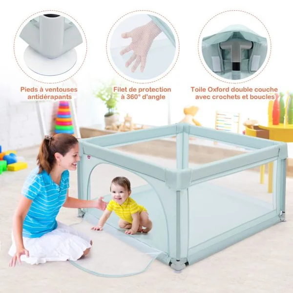 Parc Bébé Portable 120 x 120 x 68 CM avec 50 Boules Colorées Barrière de Sécurité de Enfants Pieds Antidérapantes 3 Ans + Bleu/Gris/Gris foncé/Multicoloré