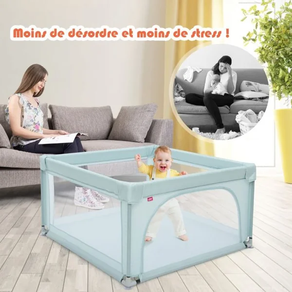 Parc Bébé Portable 120 x 120 x 68 CM avec 50 Boules Colorées Barrière de Sécurité de Enfants Pieds Antidérapantes 3 Ans + Bleu/Gris/Gris foncé/Multicoloré