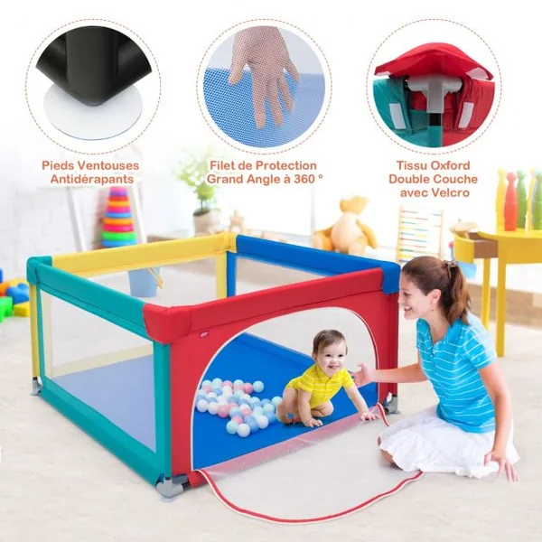 Parc Bébé Portable 120 x 120 x 68 CM avec 50 Boules Colorées Barrière de Sécurité de Enfants Pieds Antidérapantes 3 Ans + Coloré