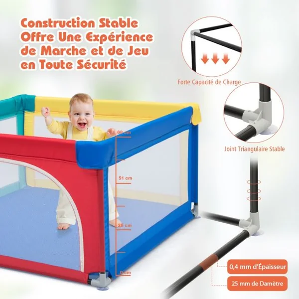 Parc Bébé Portable 120 x 120 x 68 CM avec 50 Boules Colorées Barrière de Sécurité de Enfants Pieds Antidérapantes 3 Ans + Coloré
