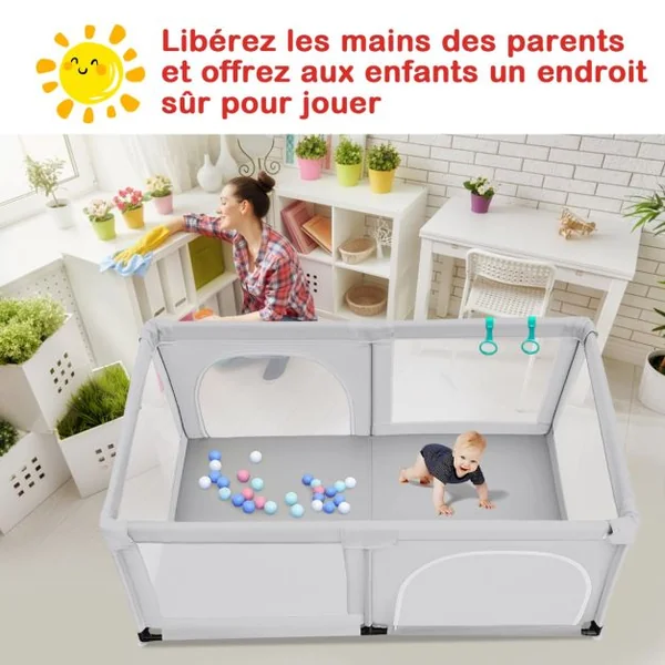 Parc Bébé Portable 120 x 190 x 69 CM aevc 50 Boules Colorées Barrière de Sécurité de Enfants Pieds Antidérapantes 3 Ans + Coloré/Gris Foncé/Gris Clair/Bleu