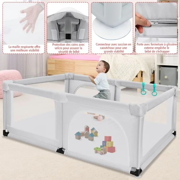 Parc Bébé Portable 120 x 190 x 69 CM aevc 50 Boules Colorées Barrière de Sécurité de Enfants Pieds Antidérapantes 3 Ans + Coloré/Gris Foncé/Gris Clair/Bleu