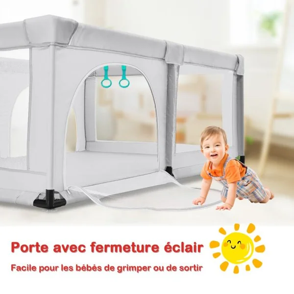 Parc Bébé Portable 120 x 190 x 69 CM aevc 50 Boules Colorées Barrière de Sécurité de Enfants Pieds Antidérapantes 3 Ans + Coloré/Gris Foncé/Gris Clair/Bleu