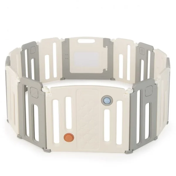 Parc de Sécurité pour Bébé 12 + 2 Panneaux pour Enfants avec Barrière de Sécurité Panneau de Jeux Tableau Beige Gris