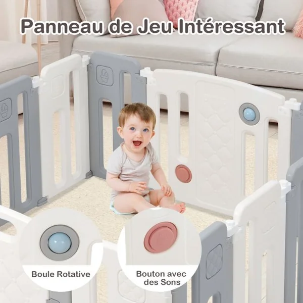 Parc de Sécurité pour Bébé 12 + 2 Panneaux pour Enfants avec Barrière de Sécurité Panneau de Jeux Tableau Beige Gris