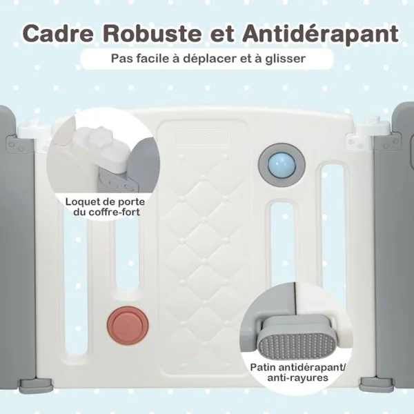 Parc de Sécurité pour Bébé 12 + 2 Panneaux pour Enfants avec Barrière de Sécurité Panneau de Jeux Tableau Beige Gris