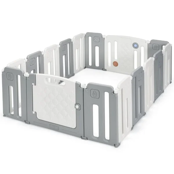 Parc de Sécurité pour Bébé 14 + 2 Panneaux avec Barrière de Sécurité Parc de Jeux pour l'intérieur et l'extérieur Beige + Gris