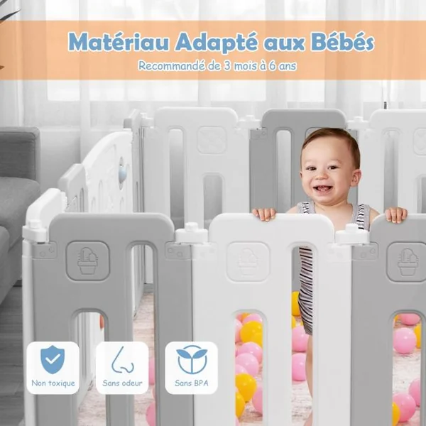 Parc de Sécurité pour Bébé 14 + 2 Panneaux avec Barrière de Sécurité Parc de Jeux pour l'intérieur et l'extérieur Beige + Gris