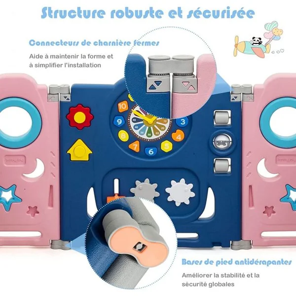 Parc pour Bébé 14 Panneaux en HDPE Centre d'Activité pour Bébé avec Verrou de Sécurité Jouets Educatifs pour Enfants 6-36 mois