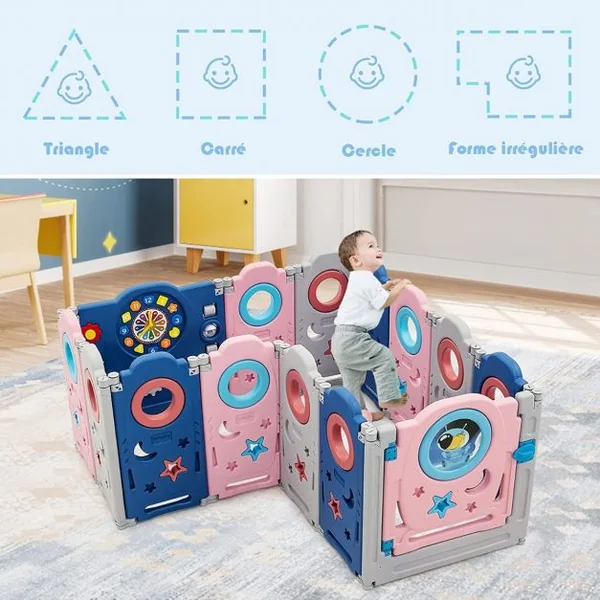 Parc pour Bébé 14 Panneaux en HDPE Centre d'Activité pour Bébé avec Verrou de Sécurité Jouets Educatifs pour Enfants 6-36 mois
