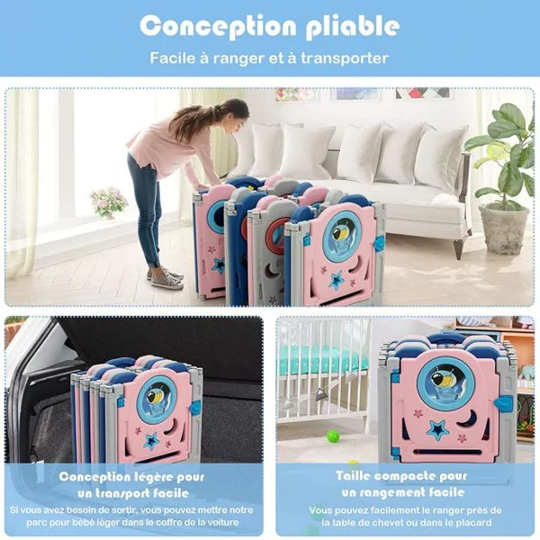 Parc pour Bébé 14 Panneaux en HDPE Centre d'Activité pour Bébé avec Verrou de Sécurité Jouets Educatifs pour Enfants 6-36 mois