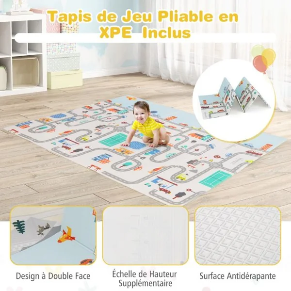 Parc pour Bébé 189x158cm Tapis 4 Anneaux de Traction 50 Balles Océaniques Maille Respirante Poche pour 0-3 Ans Gris Clair/Gris Foncé