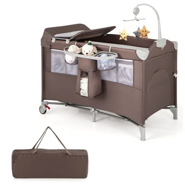 Parc pour Bébé XL 125 x 65 x 76 cm Centre d'Activité pour Enfants avec Base Antidérapante porte Parc Fermeture à Glissière Gris/Beige/Marron