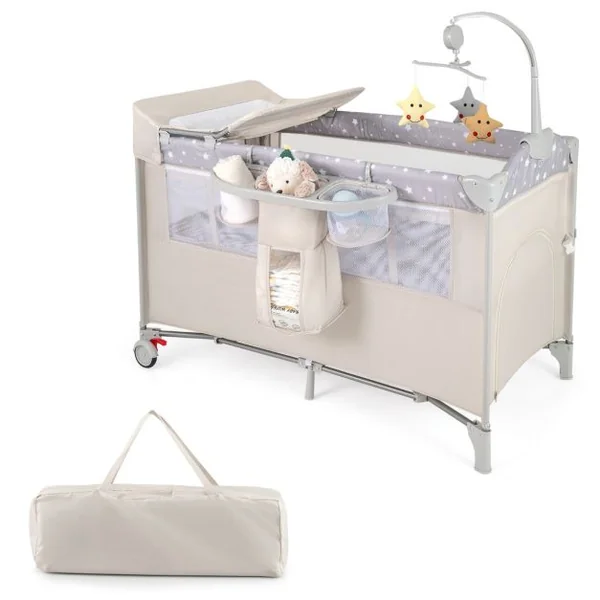 Parc pour Bébé XL 125 x 65 x 76 cm Centre d'Activité pour Enfants avec Base Antidérapante porte Parc Fermeture à Glissière Gris/Beige/Marron