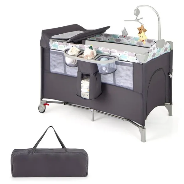Parc pour Bébé XL 125 x 65 x 76 cm Centre d'Activité pour Enfants avec Base Antidérapante porte Parc Fermeture à Glissière Gris/Beige/Marron