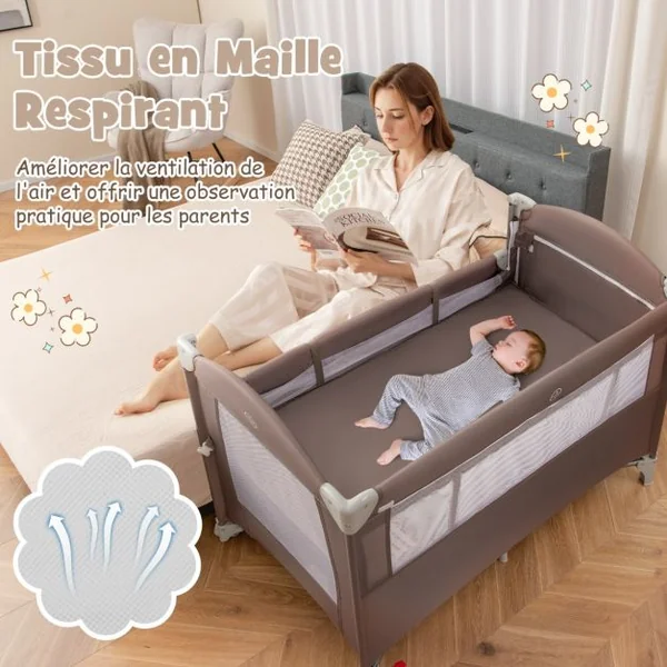 Parc pour Bébé XL 125 x 65 x 76 cm Centre d'Activité pour Enfants avec Base Antidérapante porte Parc Fermeture à Glissière Gris/Beige/Marron
