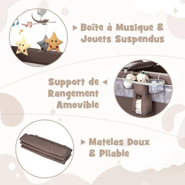 Parc pour Bébé XL 125 x 65 x 76 cm Centre d'Activité pour Enfants avec Base Antidérapante porte Parc Fermeture à Glissière Gris/Beige/Marron