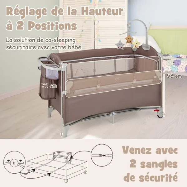 Parc pour Bébé XL 125 x 65 x 76 cm Centre d'Activité pour Enfants avec Base Antidérapante porte Parc Fermeture à Glissière Gris/Beige/Marron