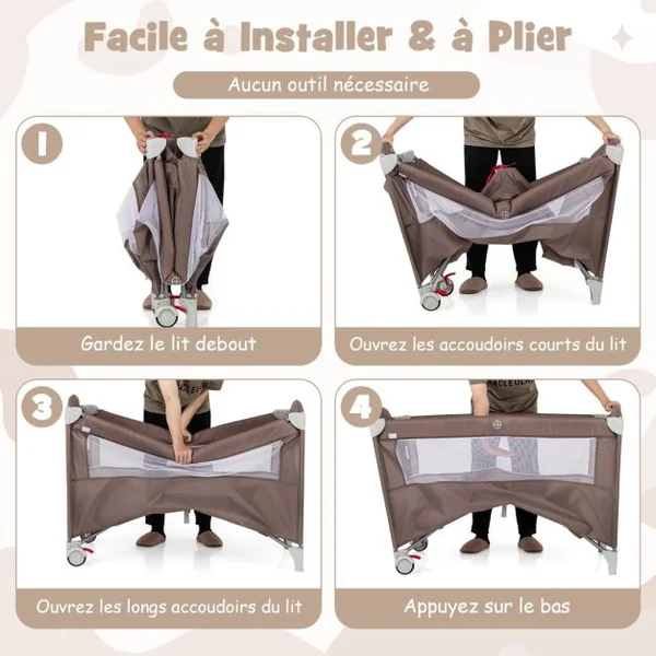 Parc pour Bébé XL 125 x 65 x 76 cm Centre d'Activité pour Enfants avec Base Antidérapante porte Parc Fermeture à Glissière Gris/Beige/Marron