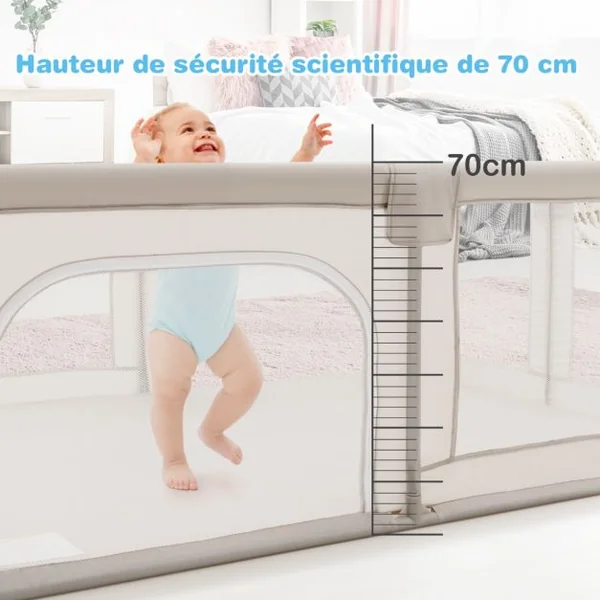 Parc pour Bébé XL 190 x 150 x 70 cm Centre d'Activité pour Enfants avec Base Antidérapante porte Parc Fermeture à Glissière Intérieur et Extérieur Beige