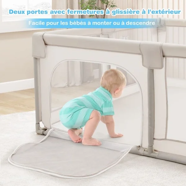 Parc pour Bébé XL 190 x 150 x 70 cm Centre d'Activité pour Enfants avec Base Antidérapante porte Parc Fermeture à Glissière Intérieur et Extérieur Beige