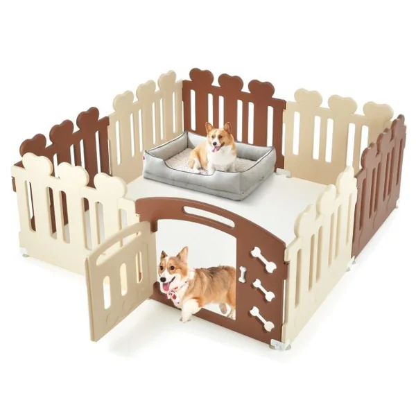 Parc pour Chien à 8 Panneaux en HDPE avec Porte Barrière de Sécurité