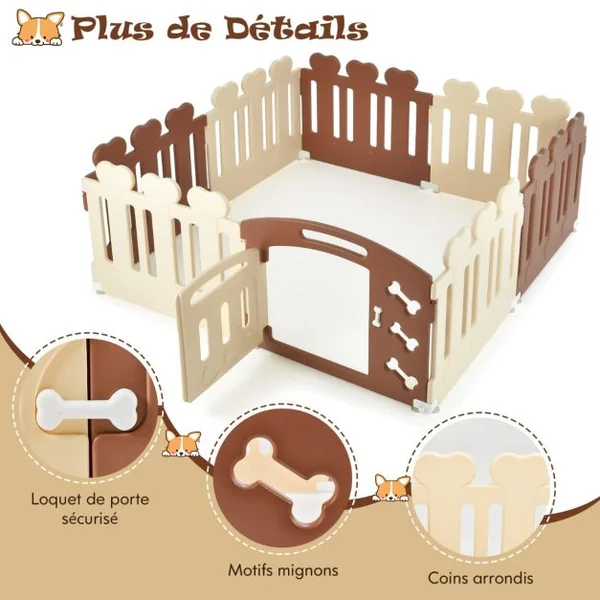 Parc pour Chien à 8 Panneaux en HDPE avec Porte Barrière de Sécurité