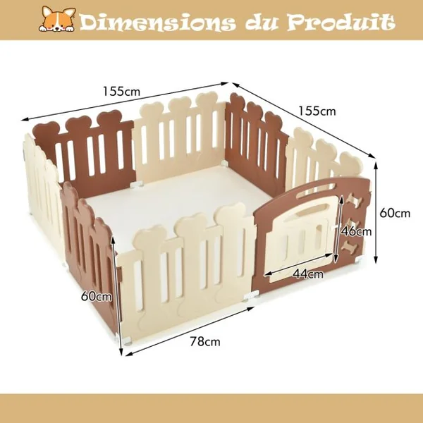 Parc pour Chien à 8 Panneaux en HDPE avec Porte Barrière de Sécurité