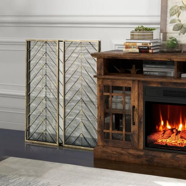 Pare-feu Pliable 133 x 78 CM (L x H) pour Cheminée / Poêle - 3 Volets Grille de Protection Enfant et Animaux Bronze