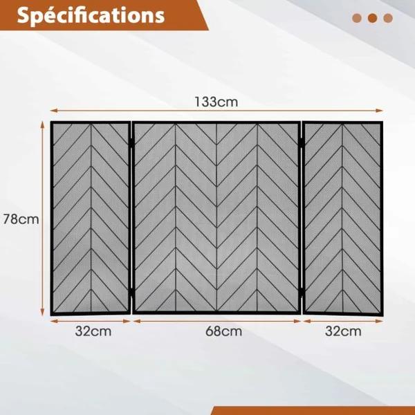 Pare-feu Pliable 133 x 78 CM (L x H) pour Cheminée / Poêle - 3 Volets Grille de Protection Enfant et Animaux Noir