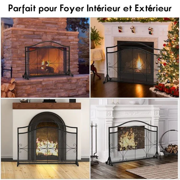 Pare-feu pour Cheminée/Poêle 1 Grand Volets Long 112 cm Haut 83,5 cm en Métal