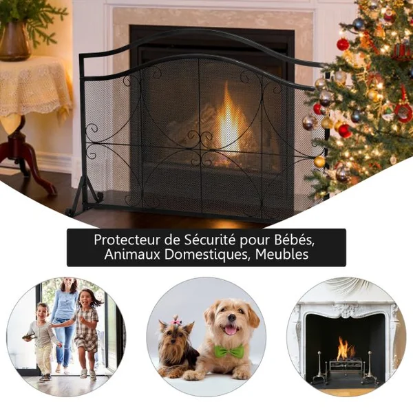 Pare-feu pour Cheminée/Poêle 1 Grand Volets Long 112 cm Haut 83,5 cm en Métal