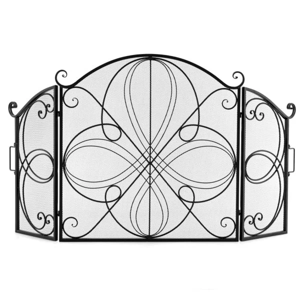 Pare-étincelles Pliable à 3 Panneaux avec Motif Floral Barrière de Cheminée en Maille de 151 x 83 cm Protection de Clôture en Métal pour Salon