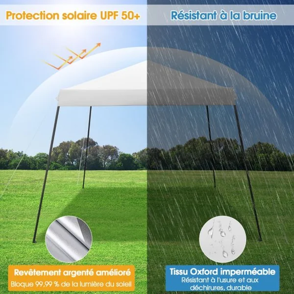 Patio Extérieur Auvent Escamotable Instantané Tente en Maille à Jambes Onclinées Pliante Blanc/Bleu/Gris