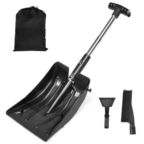 Pelle à Neige 3 en 1 avec Manche en Aluminium Kit de Déneigement 70-89CM avec Brosse Grattoir à Glace Sac de Transport