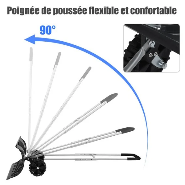 Pelle à Neige avec Roues Pelle Déneigement Pliable Largeur de Travail 65cm avec Poignée Réglable en Hauteur et en Angle