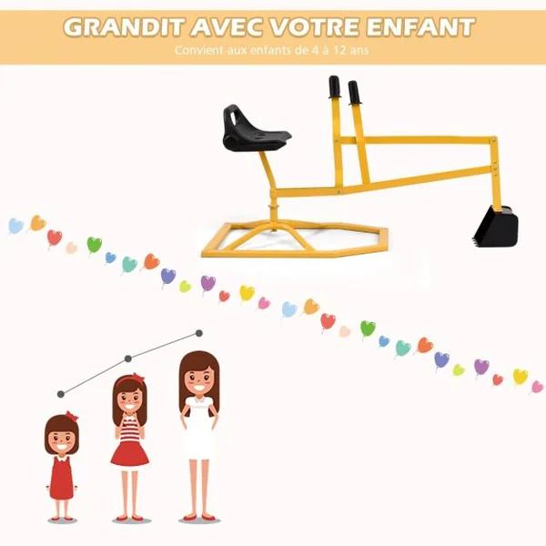 Pelleteuse Enfant Flexible Pivotant sur 360° Pelleteuse Excavatrice pour Bac à Sable 3 Ans+ en Métal Robuste