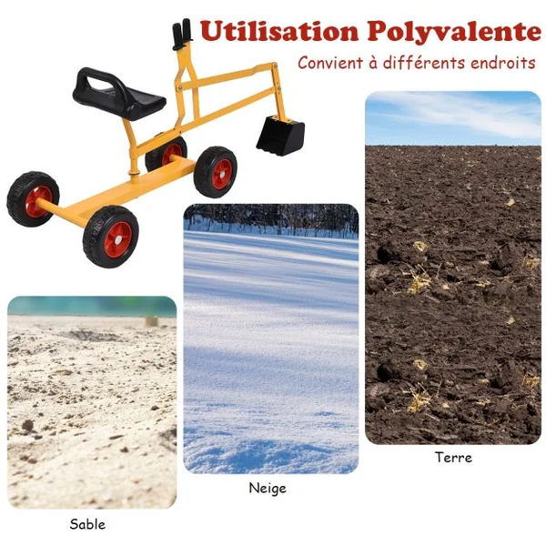 Pelleteuse pour Enfant Flexible Pivotant sur 360° Pelleteuse Excavatrice pour Bac à Sable 3 Ans+ en Métal Robuste